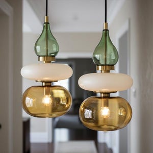 Murano-glaspendellampa, handgjord ljuskrona i blåst glas, modern hänglampa i mässing, köksöbelysning