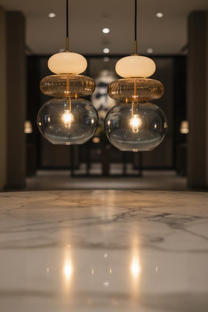 Modern Glass Pendant Light, Stacked Glass Ceiling Lamp, Bedside Hanging ...