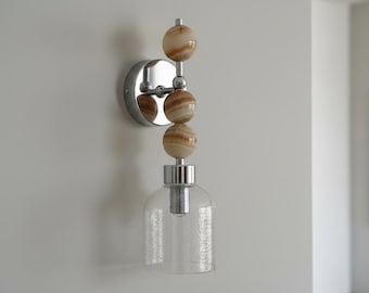 Modern Stone Bead Wall Sconce – Clear Glass Accent Light