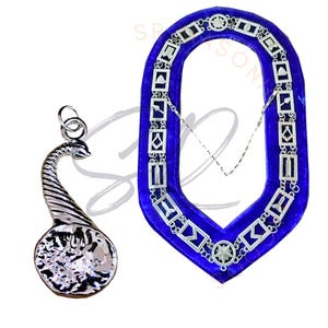 Masonic Blue Lodge Senior Steward Regalia: Silver Plated Jewel & Velvet Chain Collar