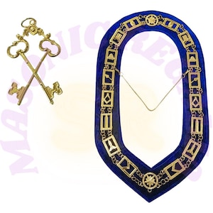 Masonic Blue Lodge Treasurer Jewel & Golden Chain Collar: Freemason Regalia