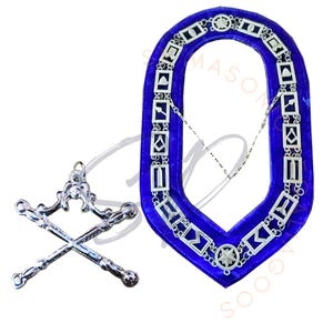 Masonic Blue Lodge Marshal Jewel & Chain Collar: Silver Plated Velvet Regalia
