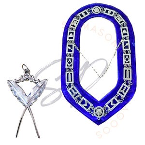 Masonic Regalia: Blue Lodge Secretary Silver Chain Collar & Jewel Set