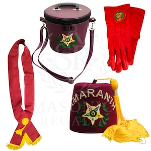 Amaranth Custom Masonic Regalia Set – Fez Hat with Tassel, Gloves, Sash & Carry Case Embroidered