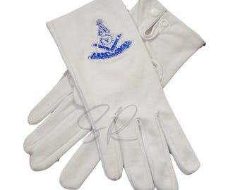 Past Master Masonic Cotton Gloves - White Embroidered Ceremonial Gloves, One Size Fits Most