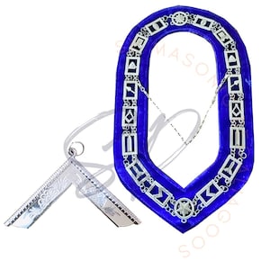 Masonic Blue Lodge Chain Collar Jewel: Silver Plated Worshipful Master Regalia