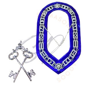 Masonic Blue Lodge Treasurer Jewel & Chain Collar: Silver Plated Regalia