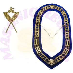 Masonic Blue Lodge Secretary Chain Collar Jewel: Golden Plated Freemason Regalia