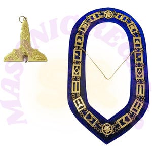 Masonic Blue Lodge Senior Warden Chain Collar Jewel: Golden Plated Velvet Regalia
