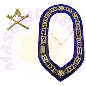 Masonic Blue Lodge Marshal Jewel & Chain Collar: Golden Plated Regalia