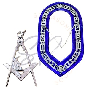 Masonic Junior Deacon Jewel & Blue Velvet Chain Collar: Silver Plated Regalia