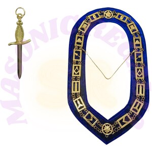 Masonic Blue Lodge Tyler Jewel & Golden Chain Collar: Freemason Regalia