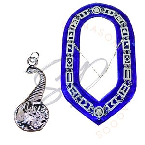 Masonic Junior Steward Jewel & Blue Velvet Chain Collar: Silver Plated Regalia