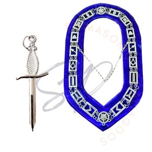 Masonic Blue Lodge Tyler Jewel & Chain Collar: Silver Plated Freemason Regalia