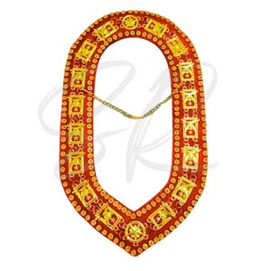 Shriners Masonic Collar: Gold-Plated Brass, Gemstones, Red Velvet