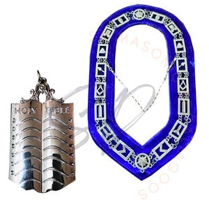Masonic Blue Lodge Chaplain Jewel & Chain Collar: Silver Plated Regalia