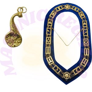 Masonic Blue Lodge Senior Steward Chain Collar Jewel: Golden Plated Freemason Regalia