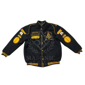 Masonic Varsity Jacket: Black Wool and Gold Leather, Custom AF&AM