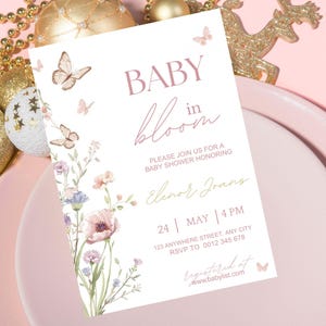 Inbjudan till babyshower med blommig fjäril, mall för babyshowerinbjudan (digital nedladdning) bild 11