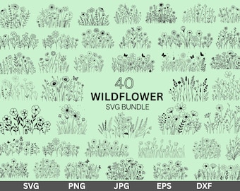 Wildblumen SVG-Bundle, handgezeichnete botanische Linie Kunst (digitaler Download)