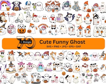 Pacote de SVGs de Fantasmas, Clipart Kawaii de Halloween (Download Digital)