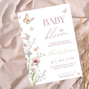 Inbjudan till babyshower med blommig fjäril, mall för babyshowerinbjudan (digital nedladdning) bild 8