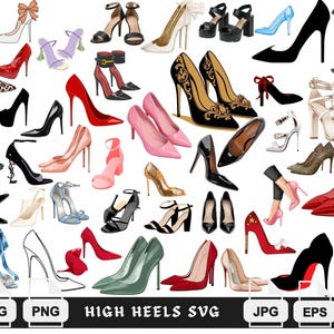 Paquete de archivos SVG de tacones altos, ilustraciones de zapatos de moda (archivos digitales)