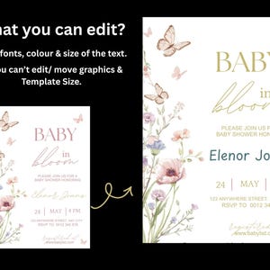 Inbjudan till babyshower med blommig fjäril, mall för babyshowerinbjudan (digital nedladdning) bild 17