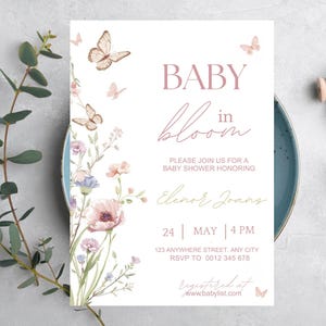Inbjudan till babyshower med blommig fjäril, mall för babyshowerinbjudan (digital nedladdning) bild 10