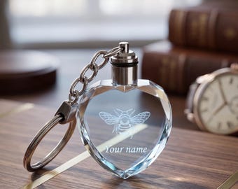 Custom Engraved Light up Crystal Keychain | 3D Laser Etched K5 Glass, Your Design