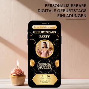 Geburtstagsparty Einladung 30. Geburtstag | Save the Date Karte Schwarz Gold | Digitale eCard mit Foto & Musik | WhatsApp Einladung