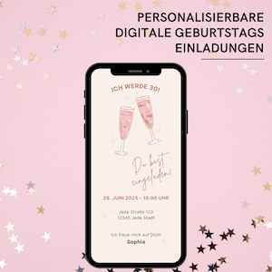 Geburtstagseinladung 30. Geburtstag | Save the Date Karte | WhatsApp Einladung | Ich werde 30! | Digitale eCard mit Musik & Sektgläsern