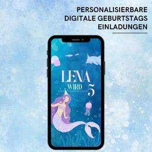 Einladung Kindergeburtstag Meerjungfrau & Seepferdchen 5. Geburtstag Mädchen | Digitale eCard mit Musik | WhatsApp Save the Date Karte