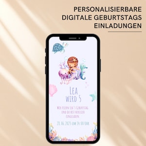 Zaproszenie na urodziny dla dzieci z motywem syreny i konika morskiego | WhatsApp Save the Date 5. urodziny dziewczynki | Zaproszenie na podwodny świat