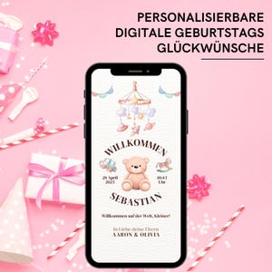 Uitnodiging voor babyshower | digitale wenskaart met teddybeerontwerp | gepersonaliseerde eCard | digitale WhatsApp-kaart voor babyshower & geboorte