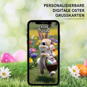 Biglietto di auguri di Pasqua | coniglietto carino con cestino di uova di Pasqua | eCard personalizzata con musica | inviti digitali WhatsApp per Pasqua