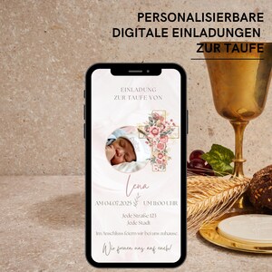 Invito al battesimo | eCard digitale in rosa | Elegante biglietto di battesimo con musica | Biglietto d'auguri WhatsApp personalizzato | Salva la data per la cerimonia del battesimo