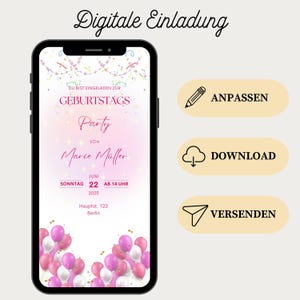 Geburtstagseinladung | digitale eCard in hellrosa mit Musik | personalisierte WhatsApp Karte | Einladung zur Geburtstagsparty für Frauen