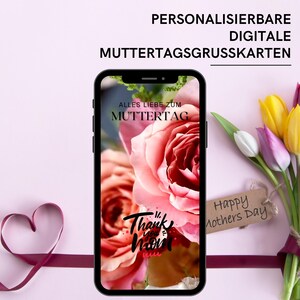 Karte zum Muttertag | digitale Grußkarte mit Musik | personalisierte eCard im Rosendesign in Rot | digitale WhatsApp Karte zum Muttertag