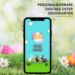 Biglietto digitale per Pasqua | biglietto di auguri di Pasqua personalizzato con musica | coniglietti e pulcini carini in un uovo | eCard digitale e invito WhatsApp