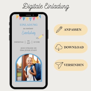 School enrollment invitation | Digital save the date card for the start of school with photo | WhatsApp eCard for 1st grade | Canva template for finally starting school