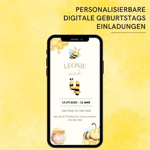 Zaproszenie na urodziny dla dzieci na 4. urodziny dziewczynki | Cyfrowa karta z datą i muzyką | Zaproszenie WhatsApp na imprezę pszczół | Szablon Canva