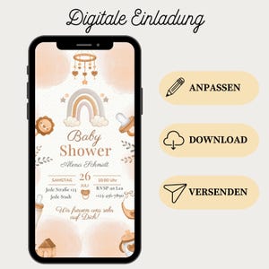 Invitation à une baby shower | Faire-part de naissance numérique avec musique | Carte de révélation du sexe du bébé | Carte « Save the date » pour WhatsApp | Modèle Canva