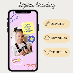 School enrollment invitation | Save the Date card for the start of school | WhatsApp eCard for the start of school for 1st grade | Canva template for finally starting school