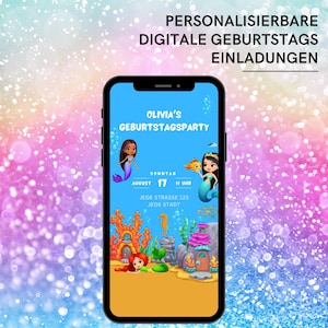 Einladung Kindergeburtstag Meerjungfrau & Seepferdchen | 1. Geburtstag Mädchen | digitale eCard mit Musik | WhatsApp Save the Date Card