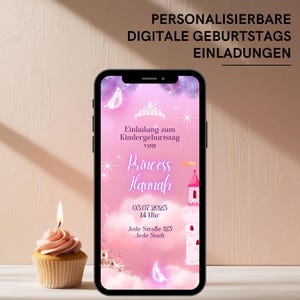 Zaproszenie na urodziny dziecka dla dziewczynki | Pierwsze urodziny księżniczki | Cyfrowa kartka urodzinowa z muzyką | Karta Save the Date różowa