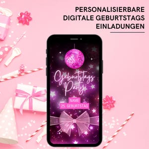 Geburtstagseinladung | Save the Date Card | Geburtstagsparty Einladung Frau | eCard in Dunkelrosa | digitale WhatsApp Einladung