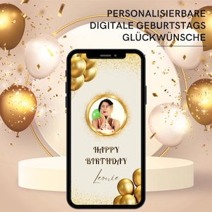 Digital birthday card | Golden eCard with balloons, countdown, and music | Birthday celebrations | Greeting card with video for WhatsApp