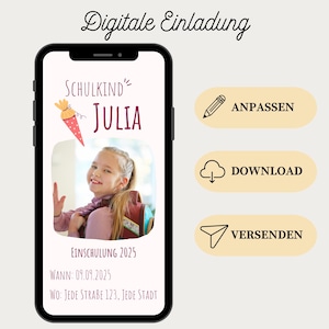 Back-to-school invitation | Digital save-the-date card for school enrollment with photo | WhatsApp eCard for schoolchildren | Customizable Canva template