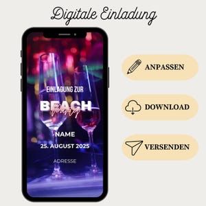 Digital Beach Party Invitation | Save the Date Card Summer Party Invitation | WhatsApp Summer Party Invitation | Canva Template Champagne Celebration